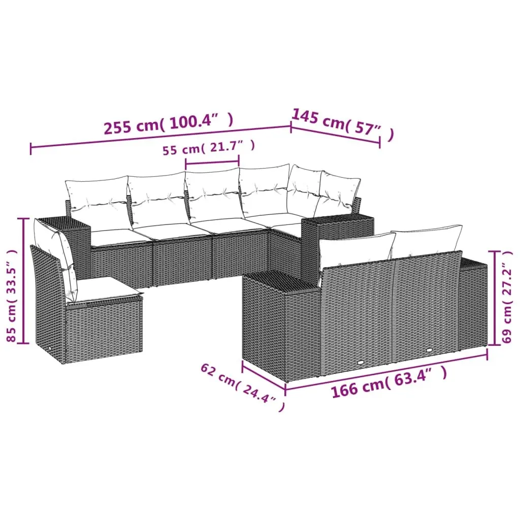 Garden Sofa Set PE Rattan 8 Piece Modular Outdoor Furniture with Cushions Black