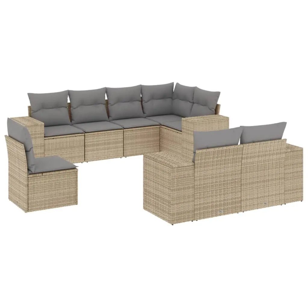 Garden Sofa Set PE Rattan 8 Piece Modular Outdoor Furniture Beige Cushions