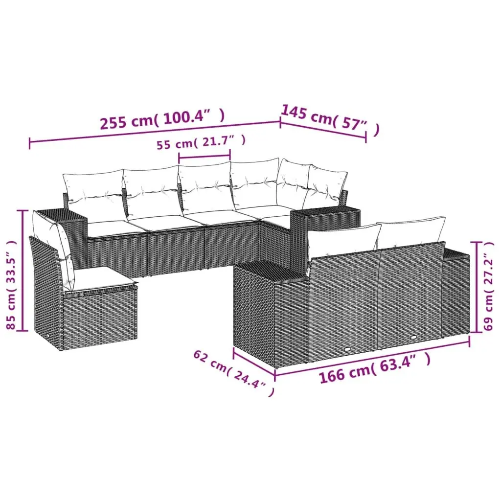 Garden Sofa Set PE Rattan 8 Piece Modular Outdoor Furniture Beige Cushions