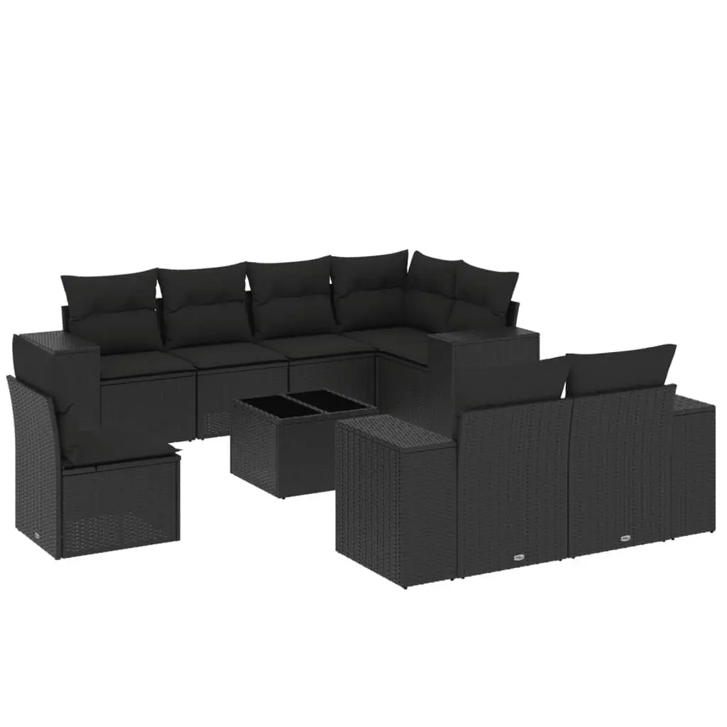 Garden Sofa Set PE Rattan 9 Piece Outdoor Furniture Black with Cushions