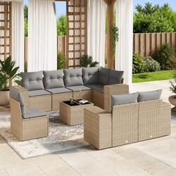 Beige 9-Piece Modular Garden Sofa Set with Cushions