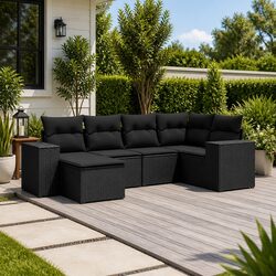Stylish 6 Piece Black Garden Sofa Set with Cushions