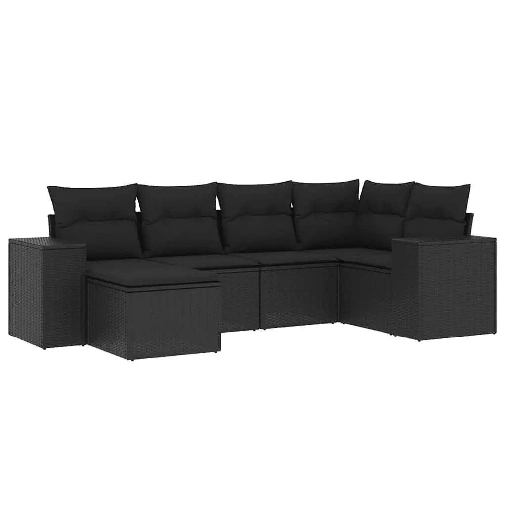 6 Piece Black Garden Sofa Set with Cushions