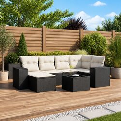 Black 7 Piece Outdoor Sofa Set with Cushions
