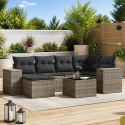 7 Piece Garden Sofa Set with Cushions in Grey Poly Rattan