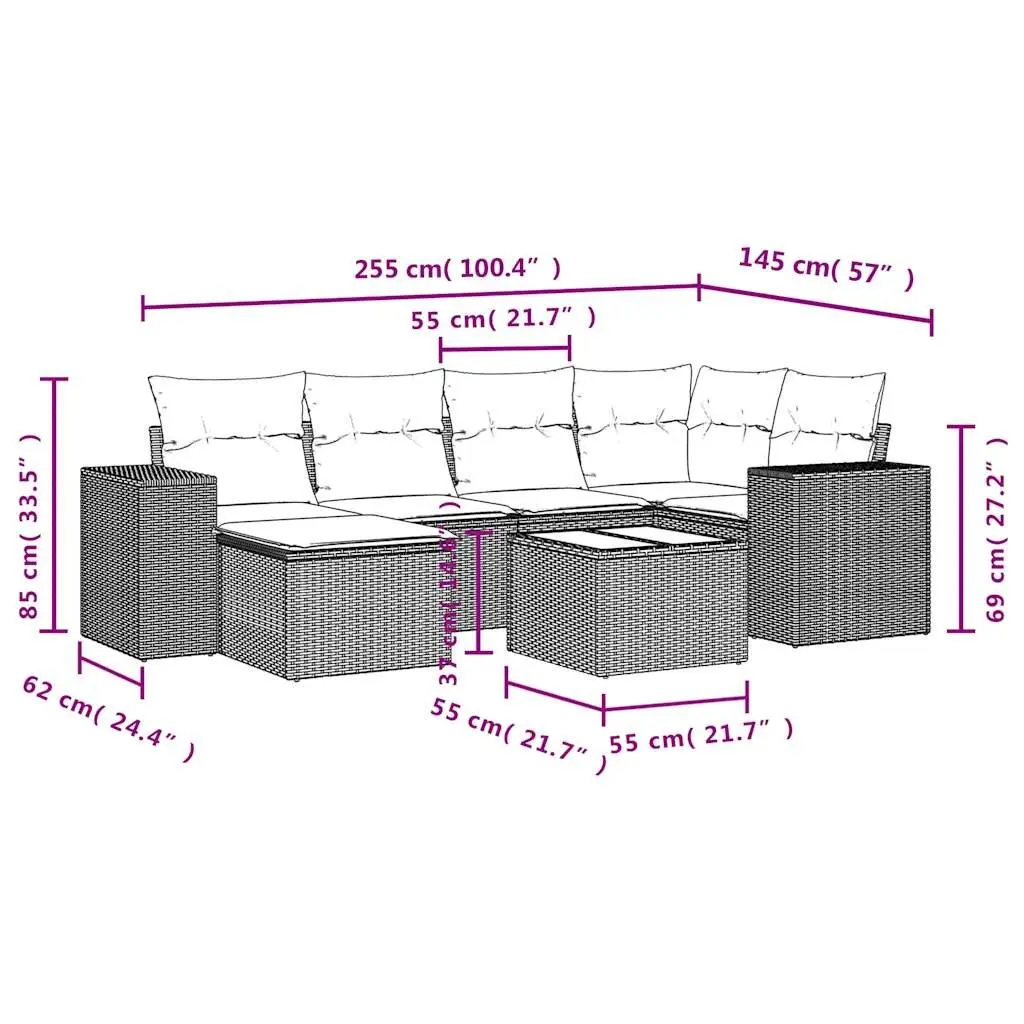 Garden Sofa Set PE Rattan 7 Piece Outdoor Furniture Grey with Cushions