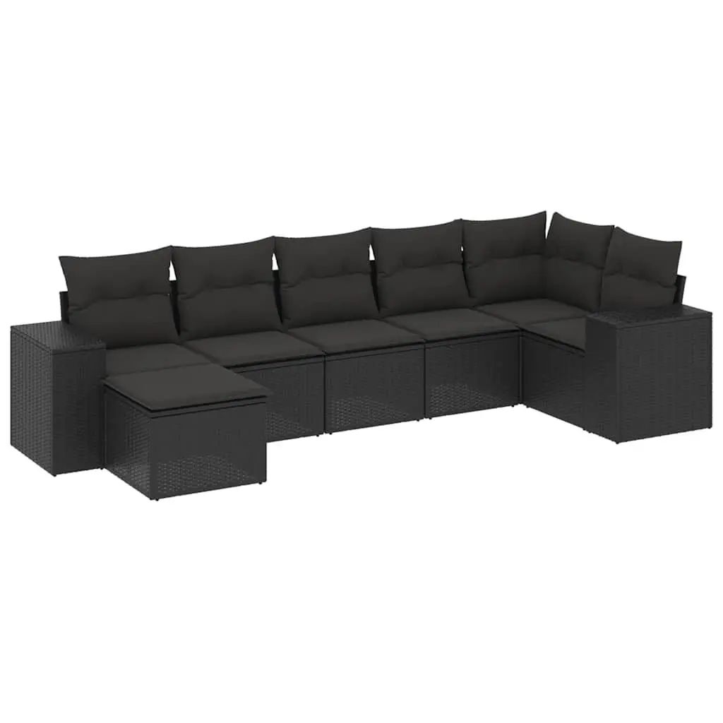 7 Piece Modular Garden Sofa Set in Black Poly Rattan