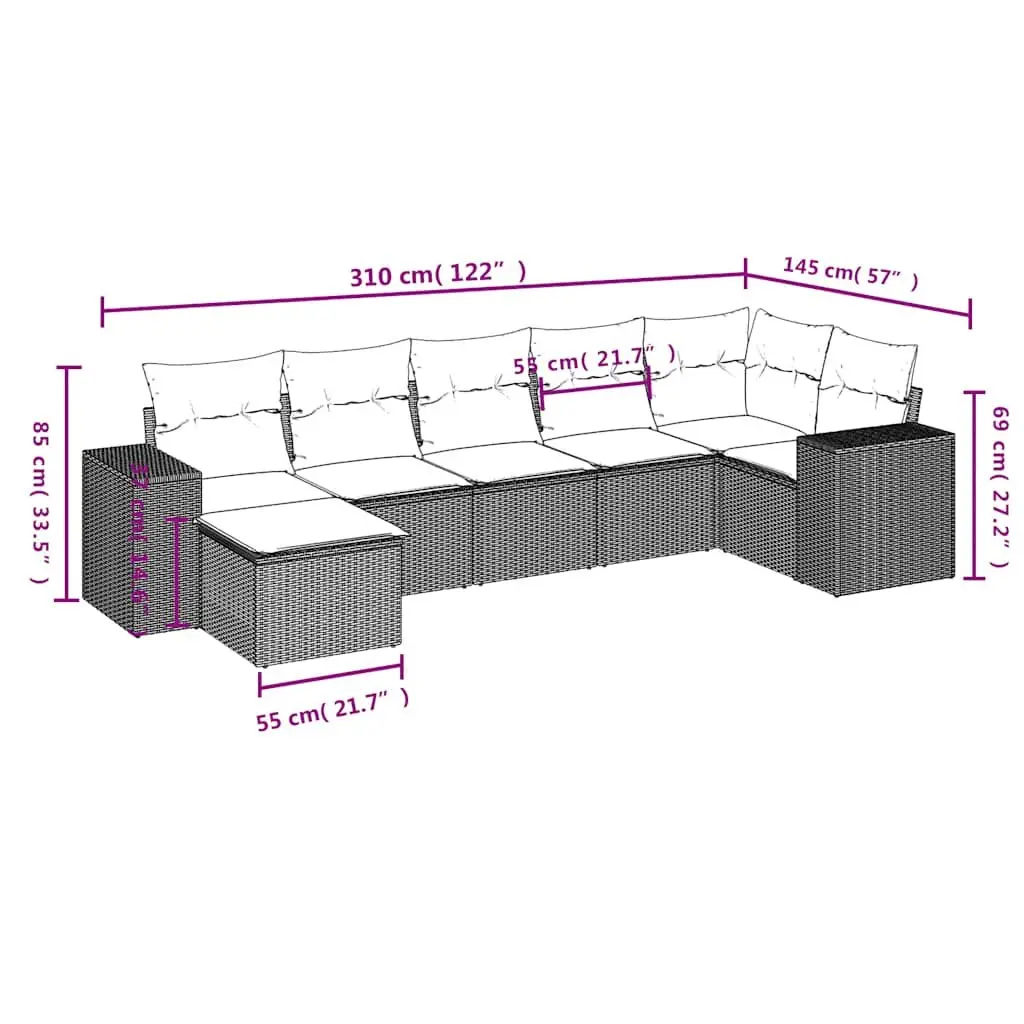 7 Piece Modular Garden Sofa Set in Black Poly Rattan