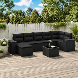 8-Piece Black Poly Rattan Outdoor Sofa Set