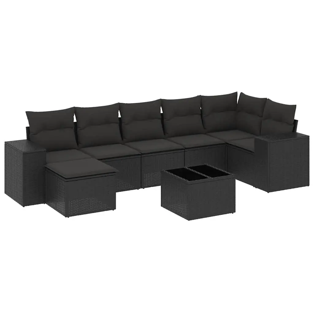 8-Piece Black Poly Rattan Outdoor Sofa Set