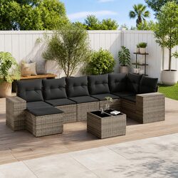8-Piece Grey Rattan Outdoor Sofa Set with Cushions