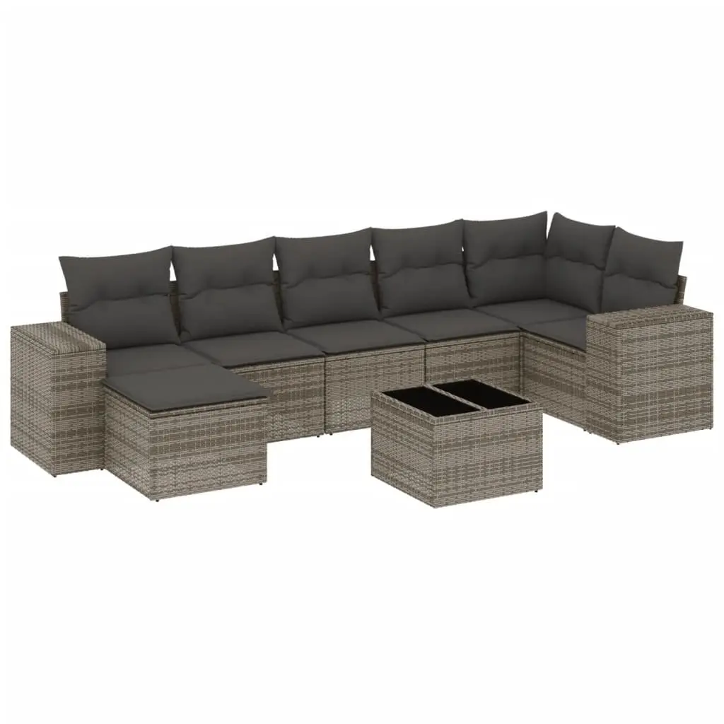 Outdoor Garden Sofa Set PE Rattan 8 Piece Grey with Cushions and Table
