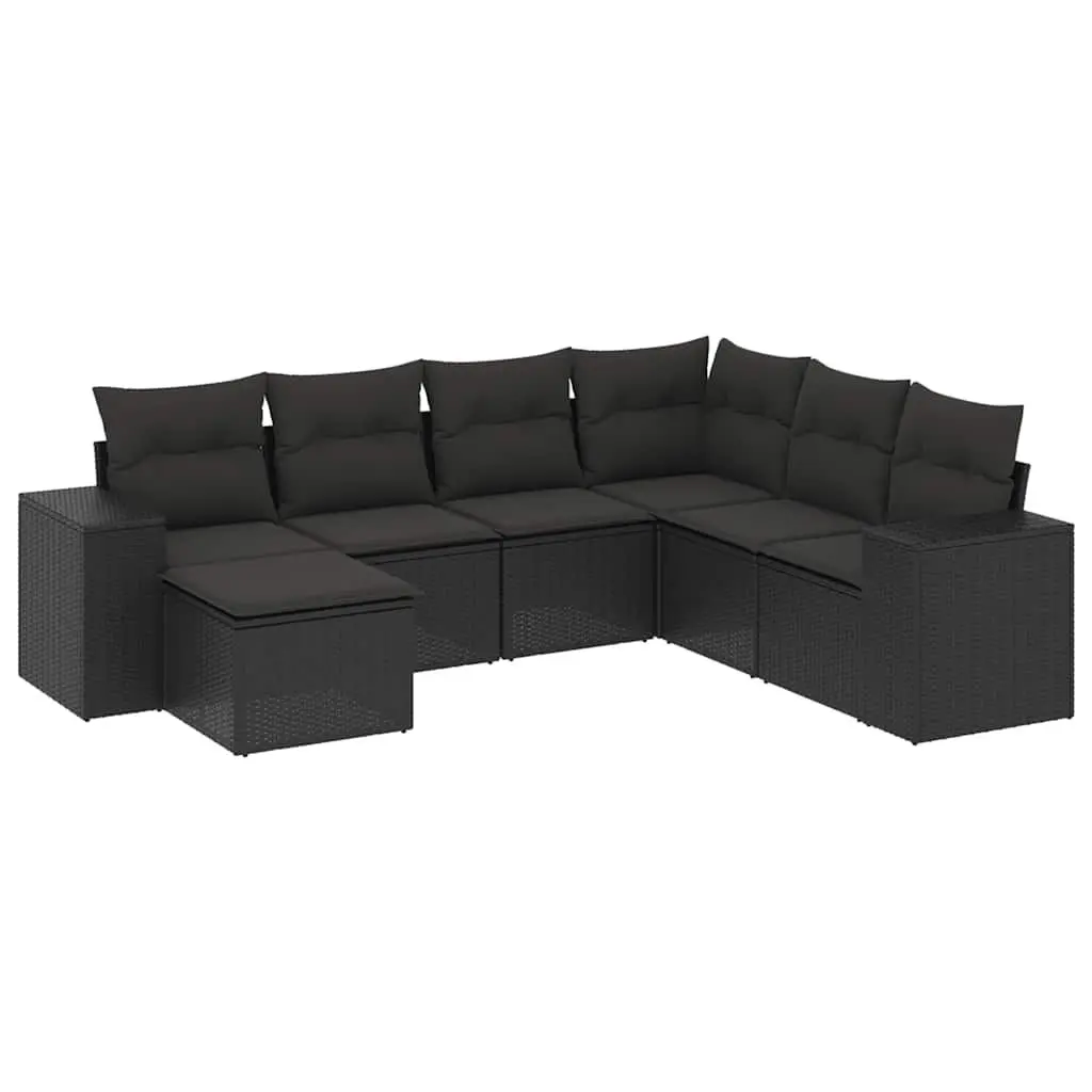 Garden Sofa Set PE Poly Rattan 7 Piece Modular Lounge Black