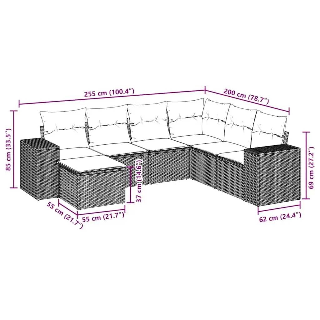 Garden Sofa Set PE Poly Rattan 7 Piece Modular Lounge Black