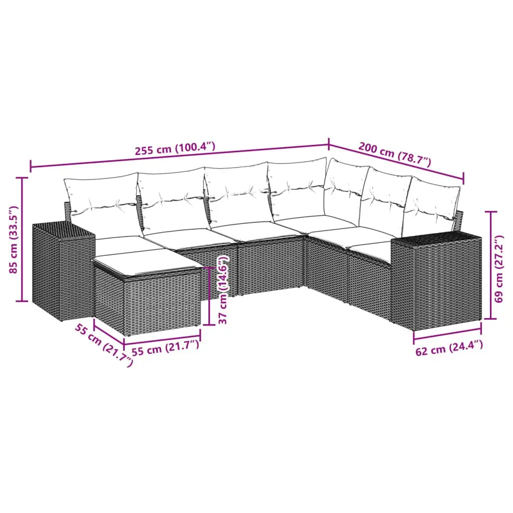 Garden Sofa Set PE Rattan 7 Piece Modular Outdoor Furniture Grey