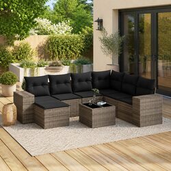 Superior 8-Piece Garden Sofa Set with Grey Cushions