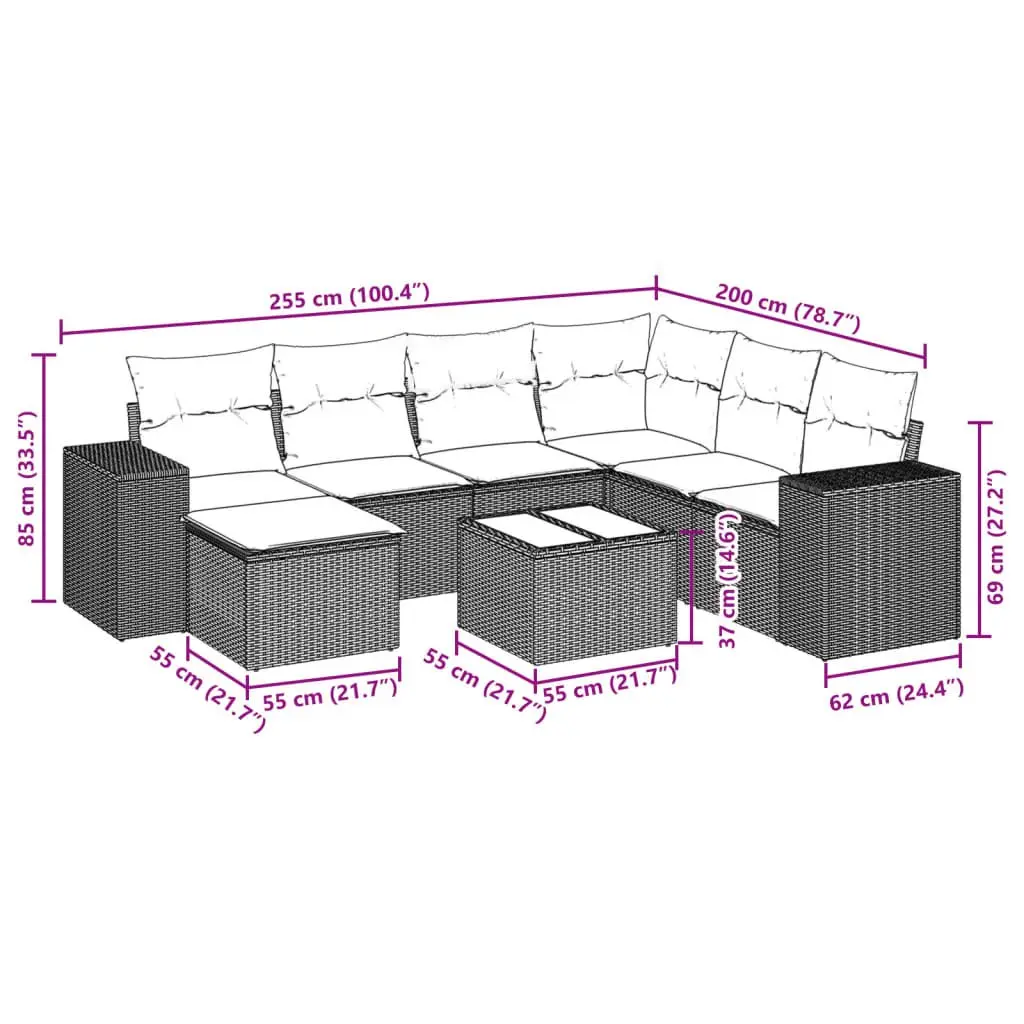 8-Piece Garden Sofa Set with Grey Cushions