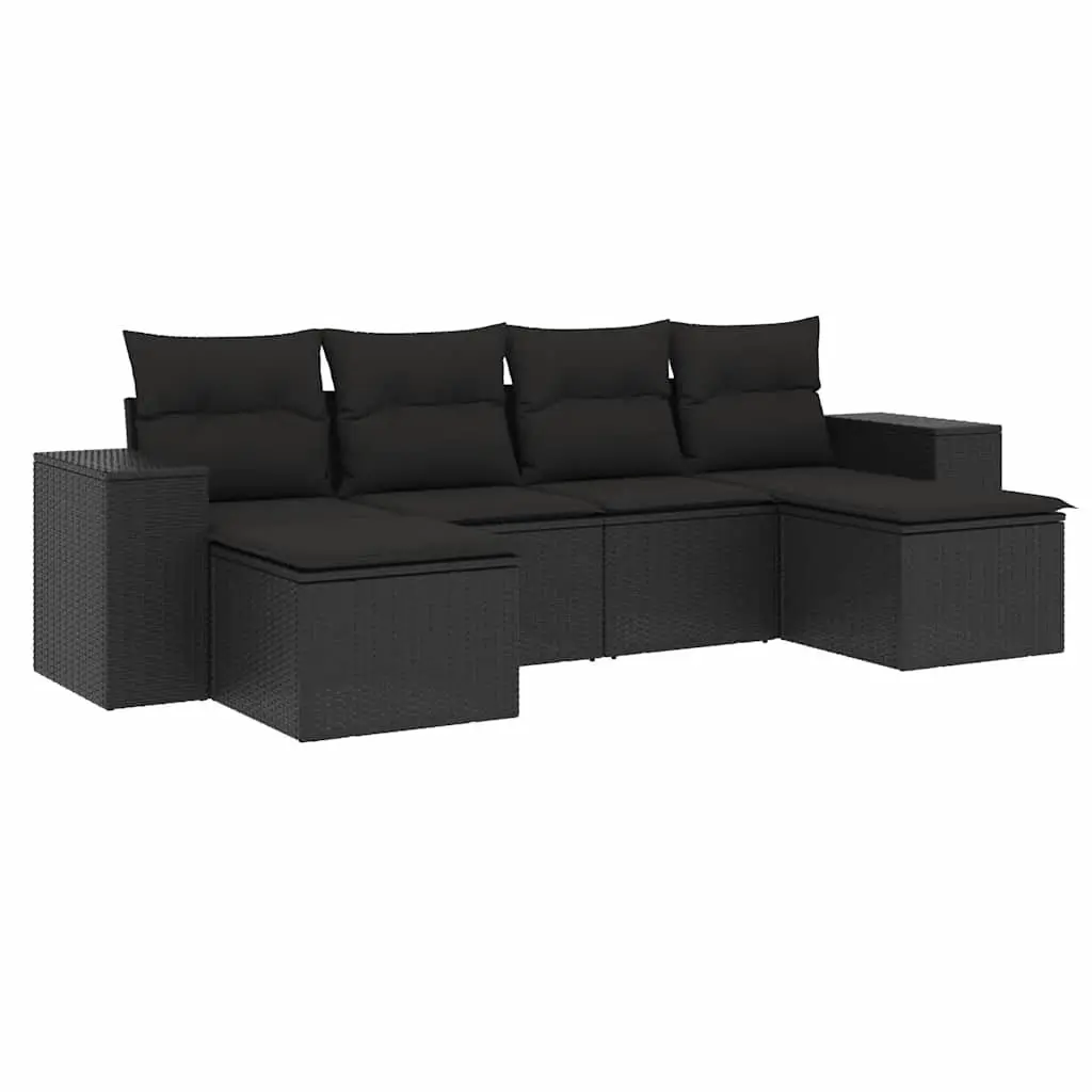 Garden Sofa Set PE Rattan 6 Piece Outdoor Furniture Black Patio Lounge
