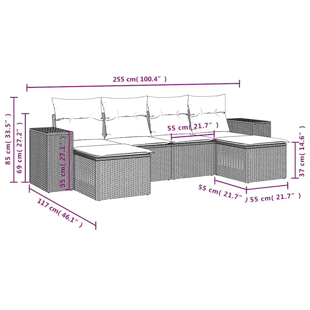 Garden Sofa Set PE Rattan 6 Piece Outdoor Furniture Black Patio Lounge