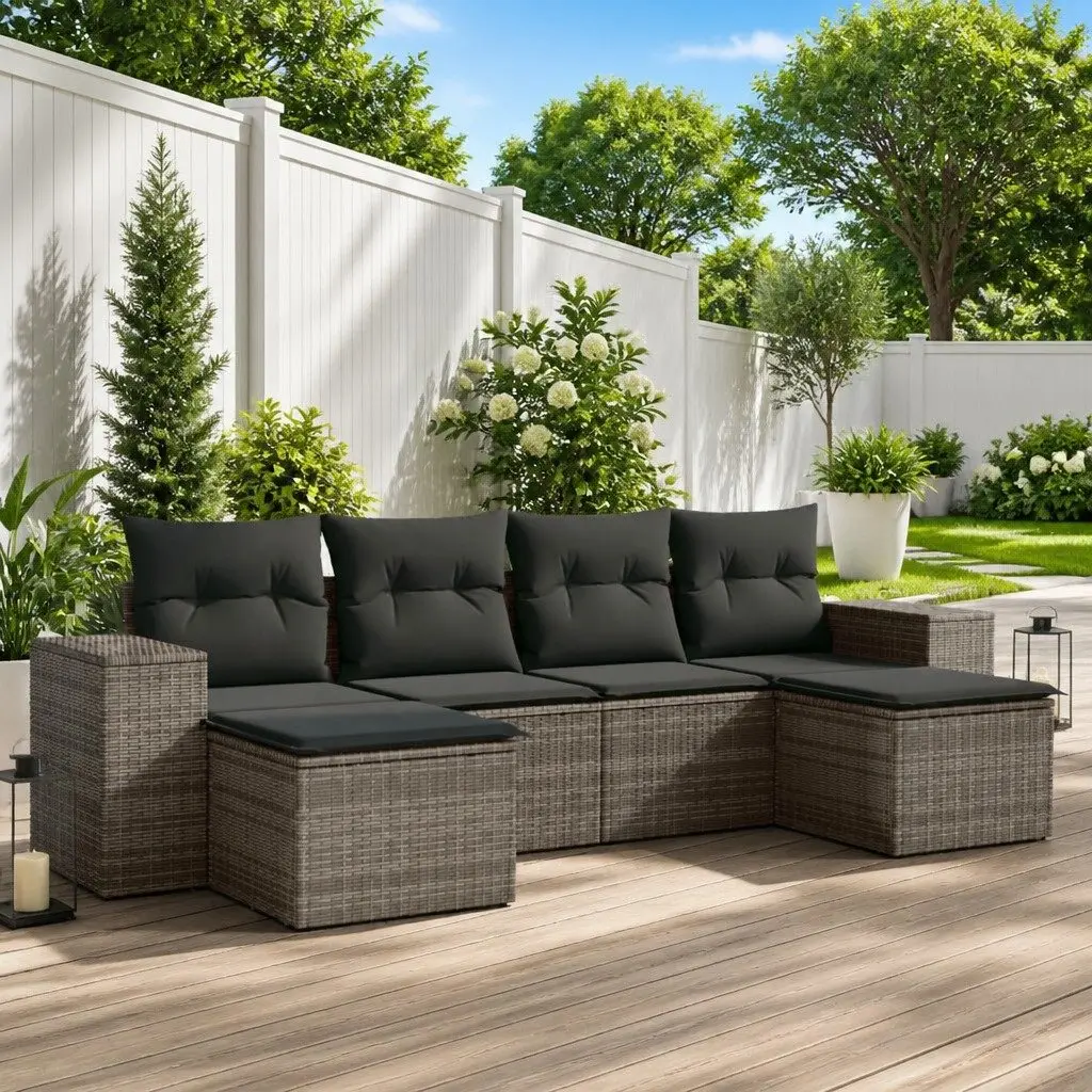 Garden Sofa Set PE Rattan 6 Piece Modular Grey