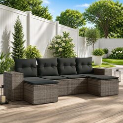 6-Piece Grey Rattan Garden Sofa Set with Cushions