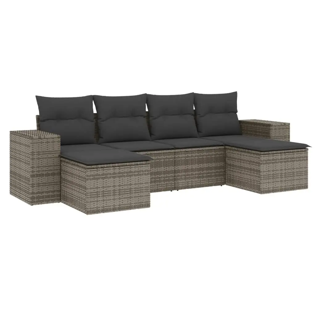 Garden Sofa Set PE Rattan 6 Piece Modular Grey