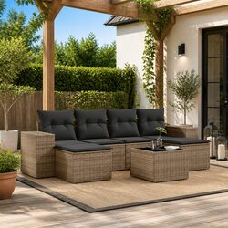 Durable 7 Piece Garden Sofa Set with Cushions in Grey