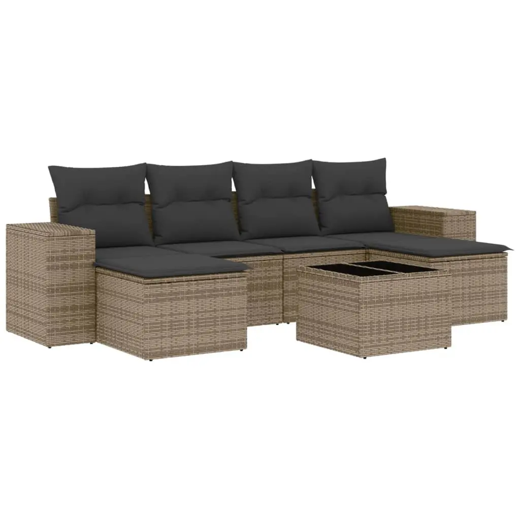 Garden Sofa Set PE Rattan 7 Piece Outdoor Furniture Grey with Cushions