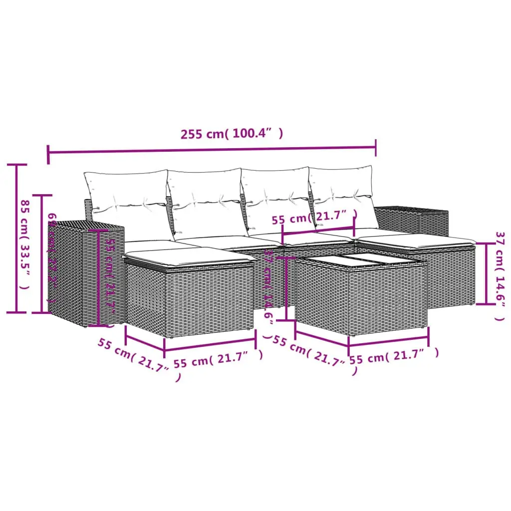 Garden Sofa Set PE Rattan 7 Piece Outdoor Furniture Grey with Cushions