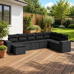 Durable 8 Piece Outdoor Rattan Sofa Set in Black