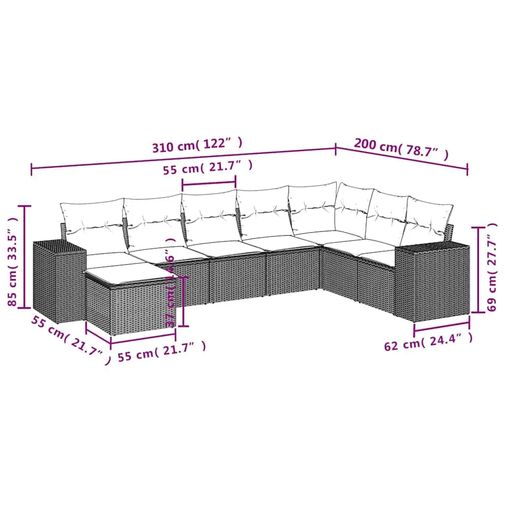 Garden Sofa Set PE Rattan 8 Piece Modular Sectional Outdoor Furniture Black