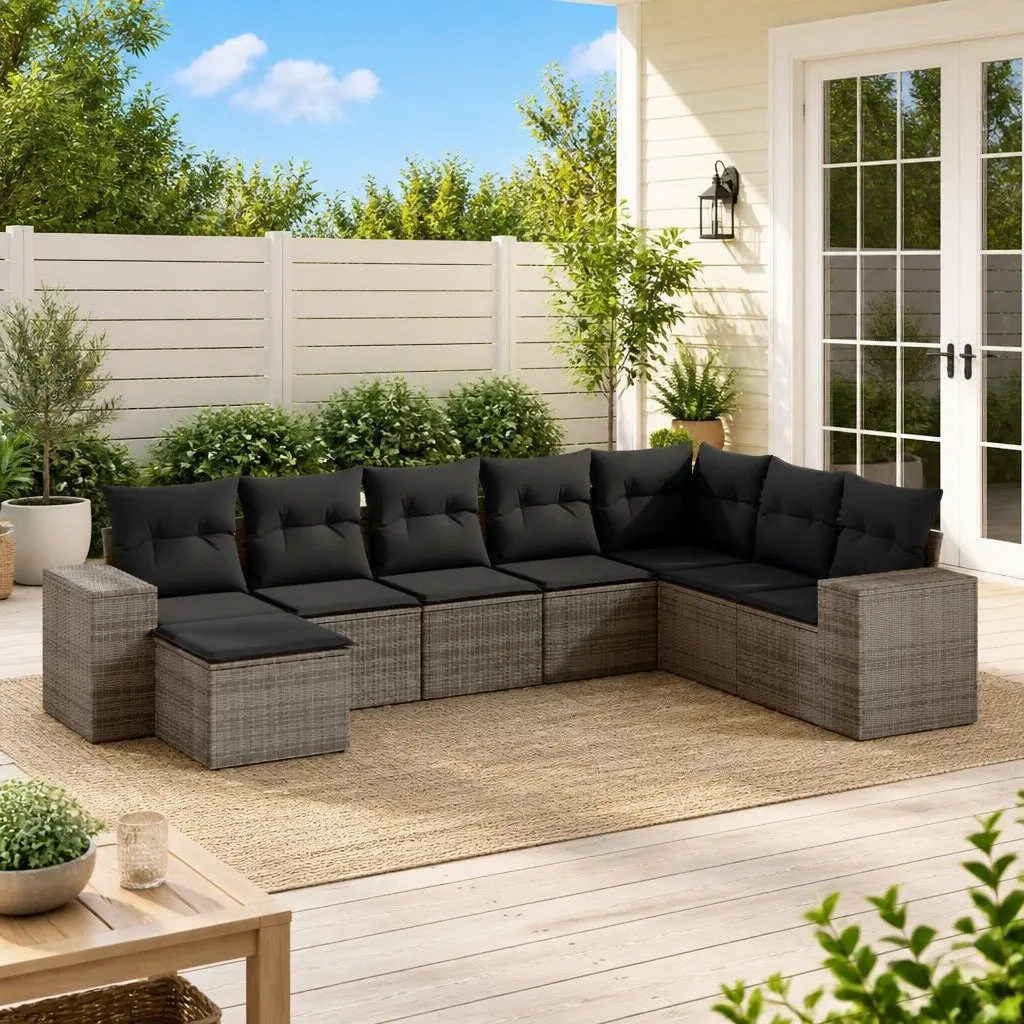 Grey Poly Rattan Garden Sofa Set 8 Pieces