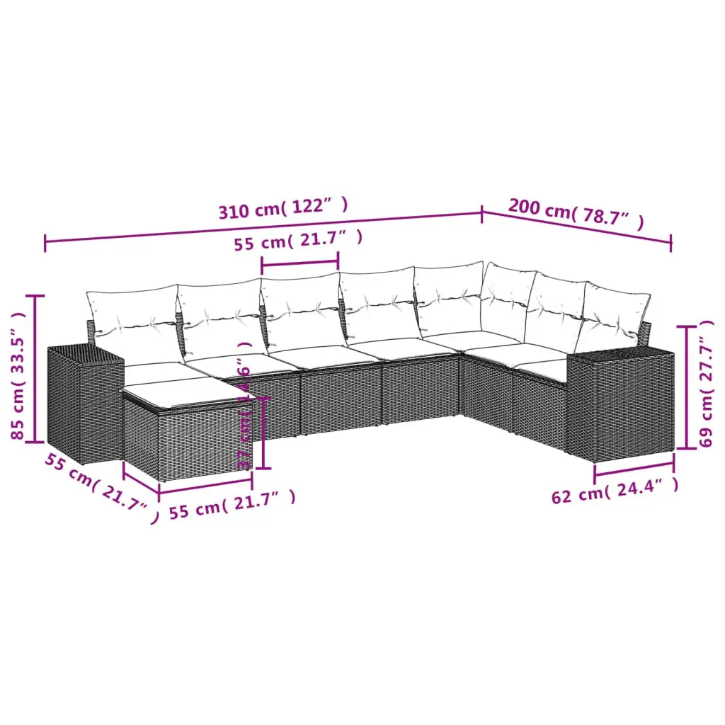 Grey Poly Rattan Garden Sofa Set 8 Pieces