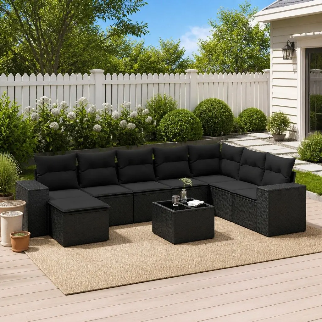 Garden Sofa Set Poly Rattan 9 Piece Outdoor Furniture Patio Lounge Black