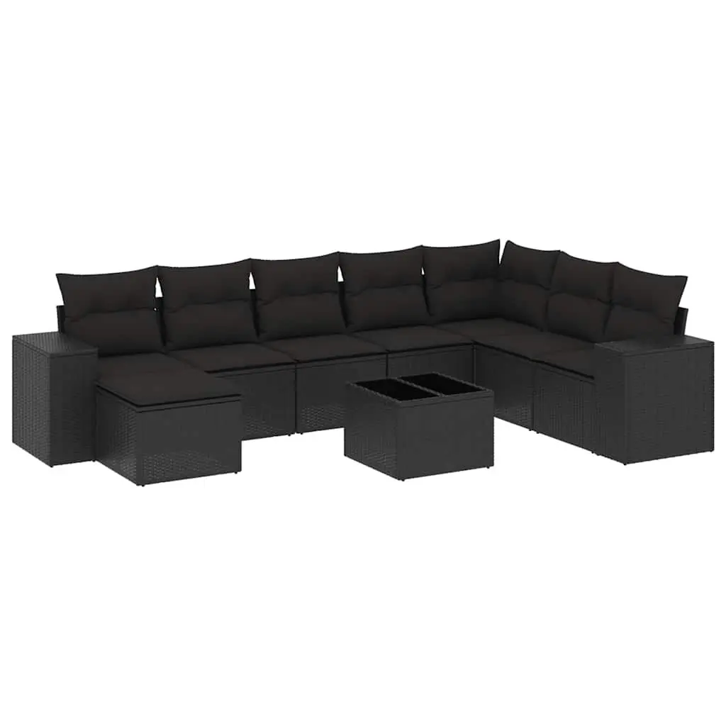 Garden Sofa Set Poly Rattan 9 Piece Outdoor Furniture Patio Lounge Black