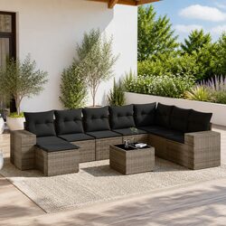 Durable 9 Piece Grey Rattan Garden Sofa Set with Cushions