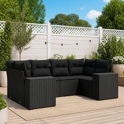 Durable 6 Piece Outdoor Black Garden Sofa Set with Cushions