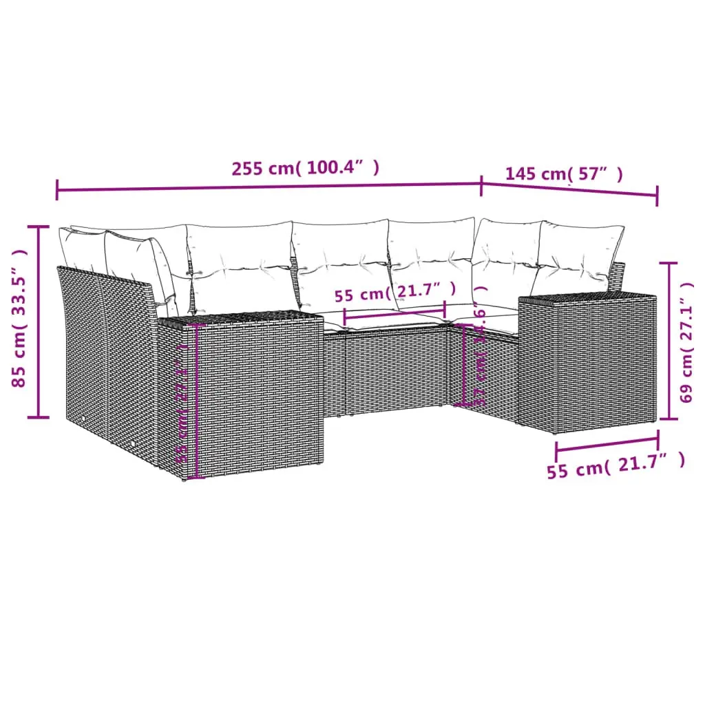 Garden Sofa Set PE Rattan 6 Piece Outdoor Furniture Modular Beige