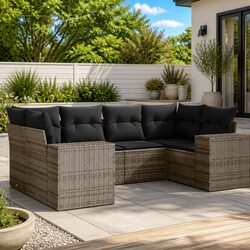 Durable 6 Piece Garden Sofa Set with Grey Cushions