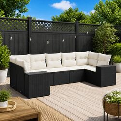 High-Quality 7 Piece Modular Garden Sofa Set in Black Rattan