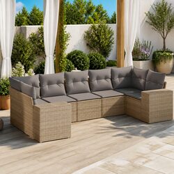 Beige Modular 7 Piece Outdoor Garden Sofa Set with Cushions