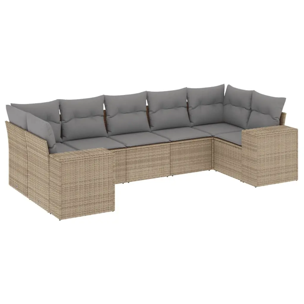 Beige Modular 7 Piece Outdoor Garden Sofa Set with Cushions