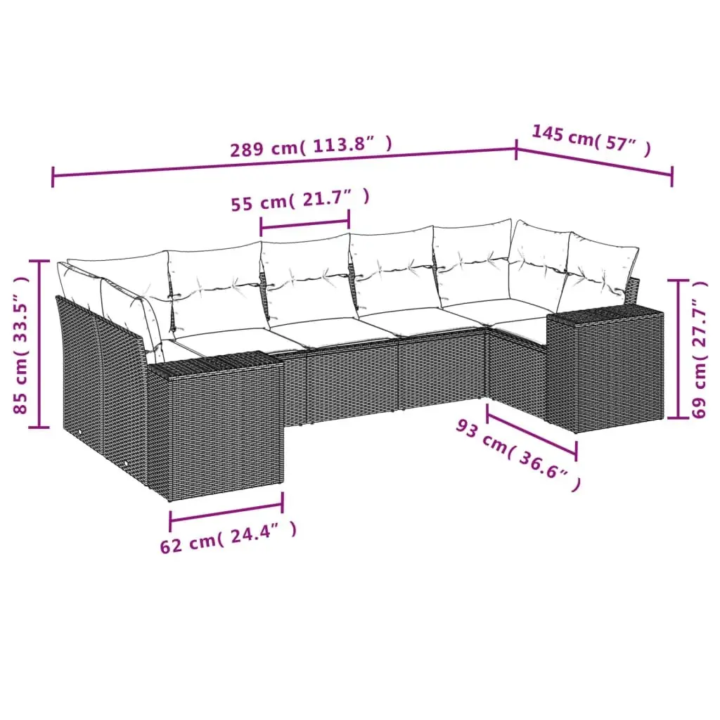 Beige Modular 7 Piece Outdoor Garden Sofa Set with Cushions