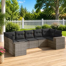 Premium 7 Piece Garden Sofa Set in Grey Rattan