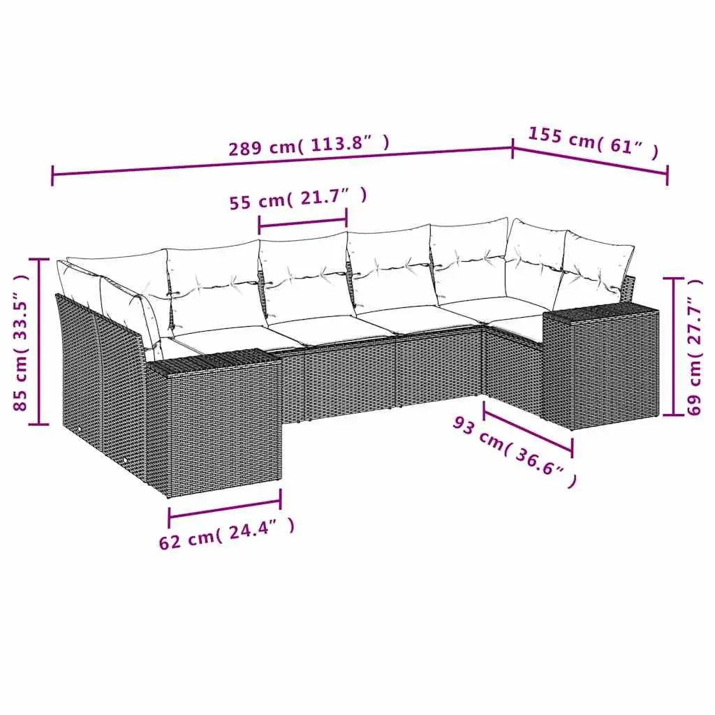 7 Piece Garden Sofa Set in Grey Rattan