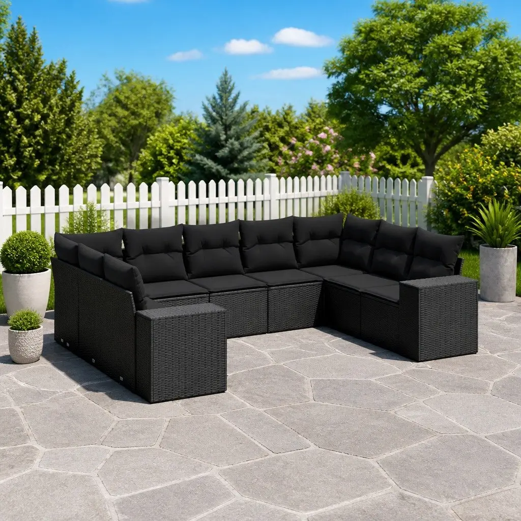 9-Piece Modular Garden Sofa Set in Black