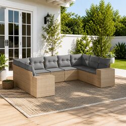 Modular 9 Piece Beige Garden Sofa Set for Outdoor
