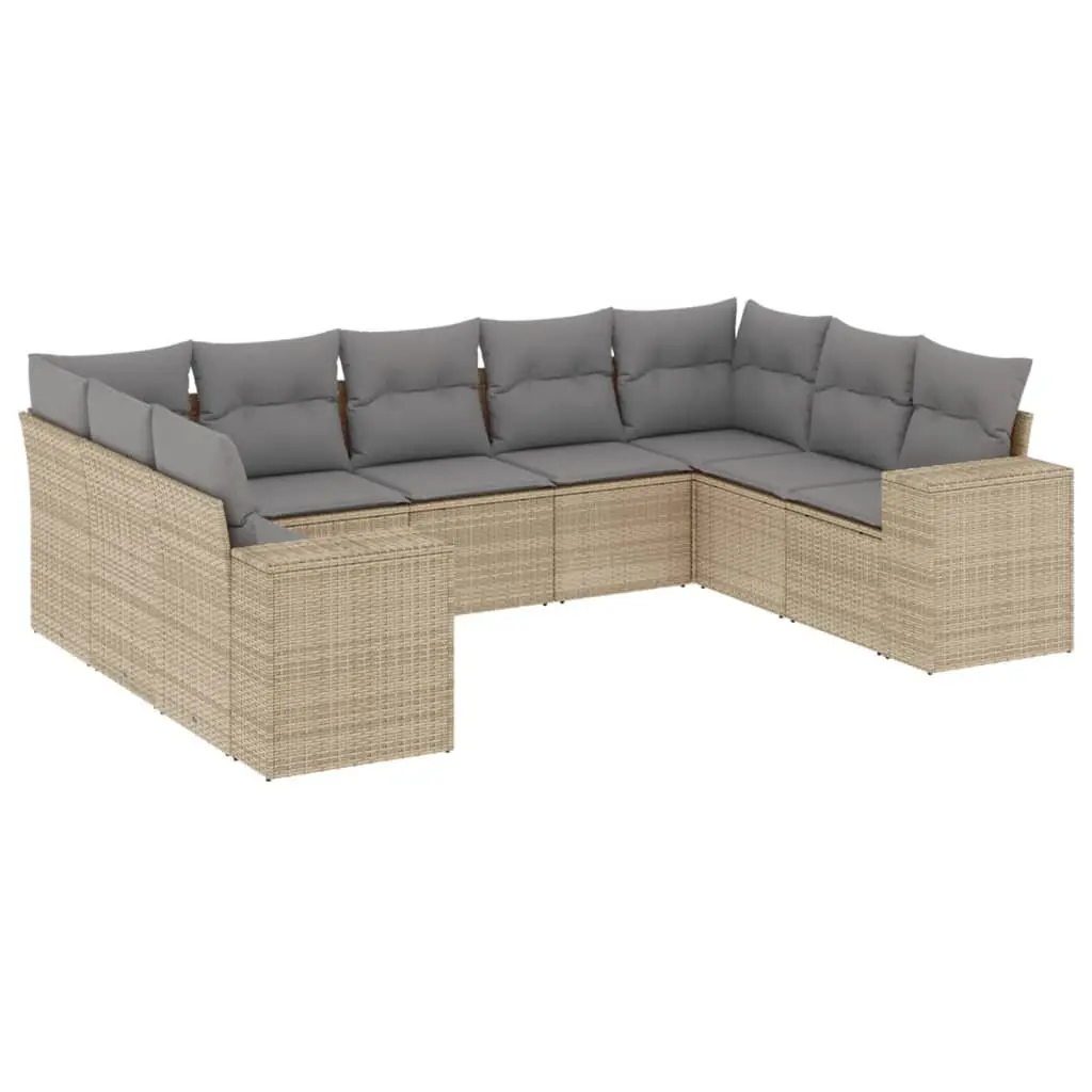 Modular 9 Piece Beige Garden Sofa Set for Outdoor