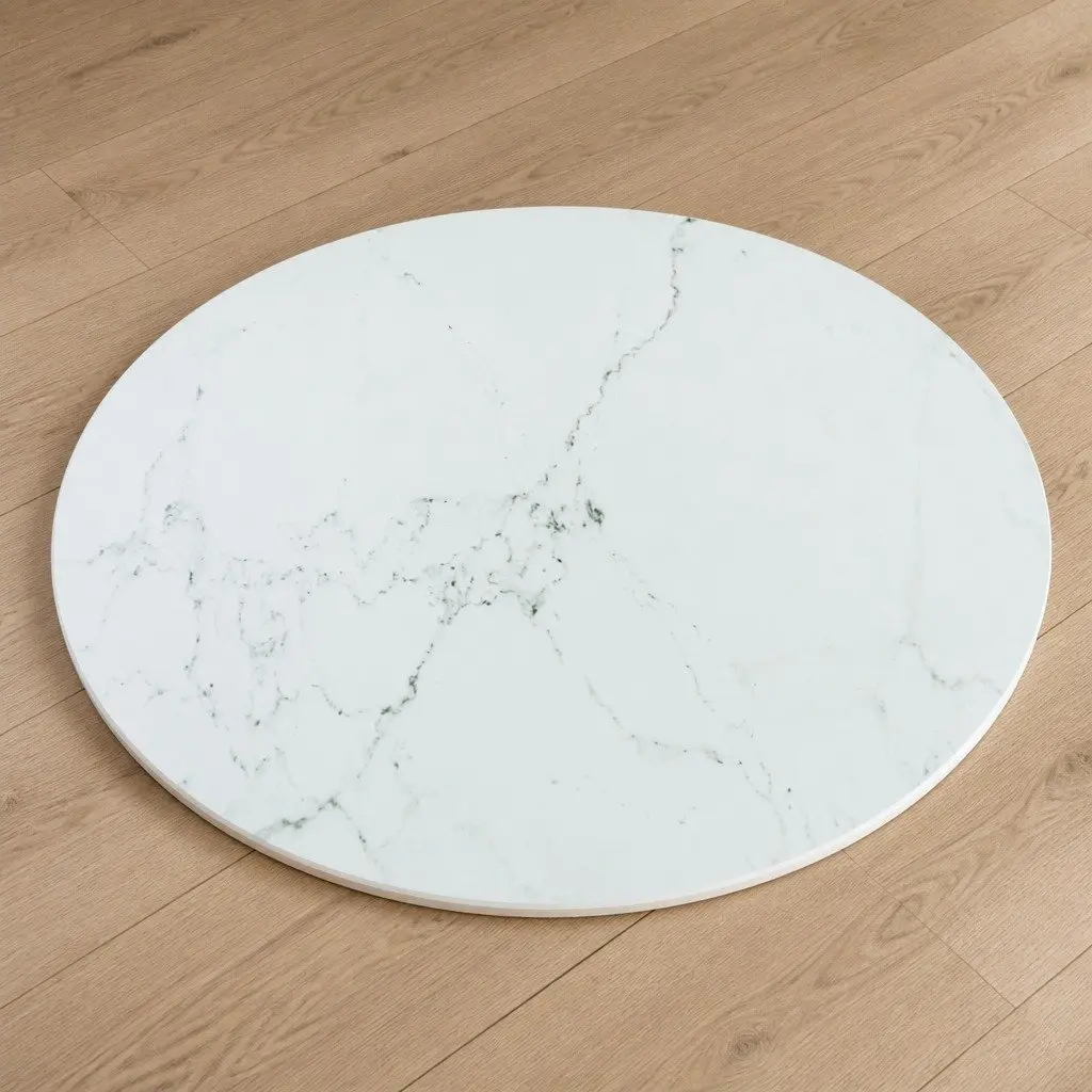 Tempered Glass Table Top White Round Marble Design Ø60cm Dining Coffee