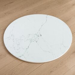 Durable White Round Marble Design Tempered Glass Table Top Ø60cm